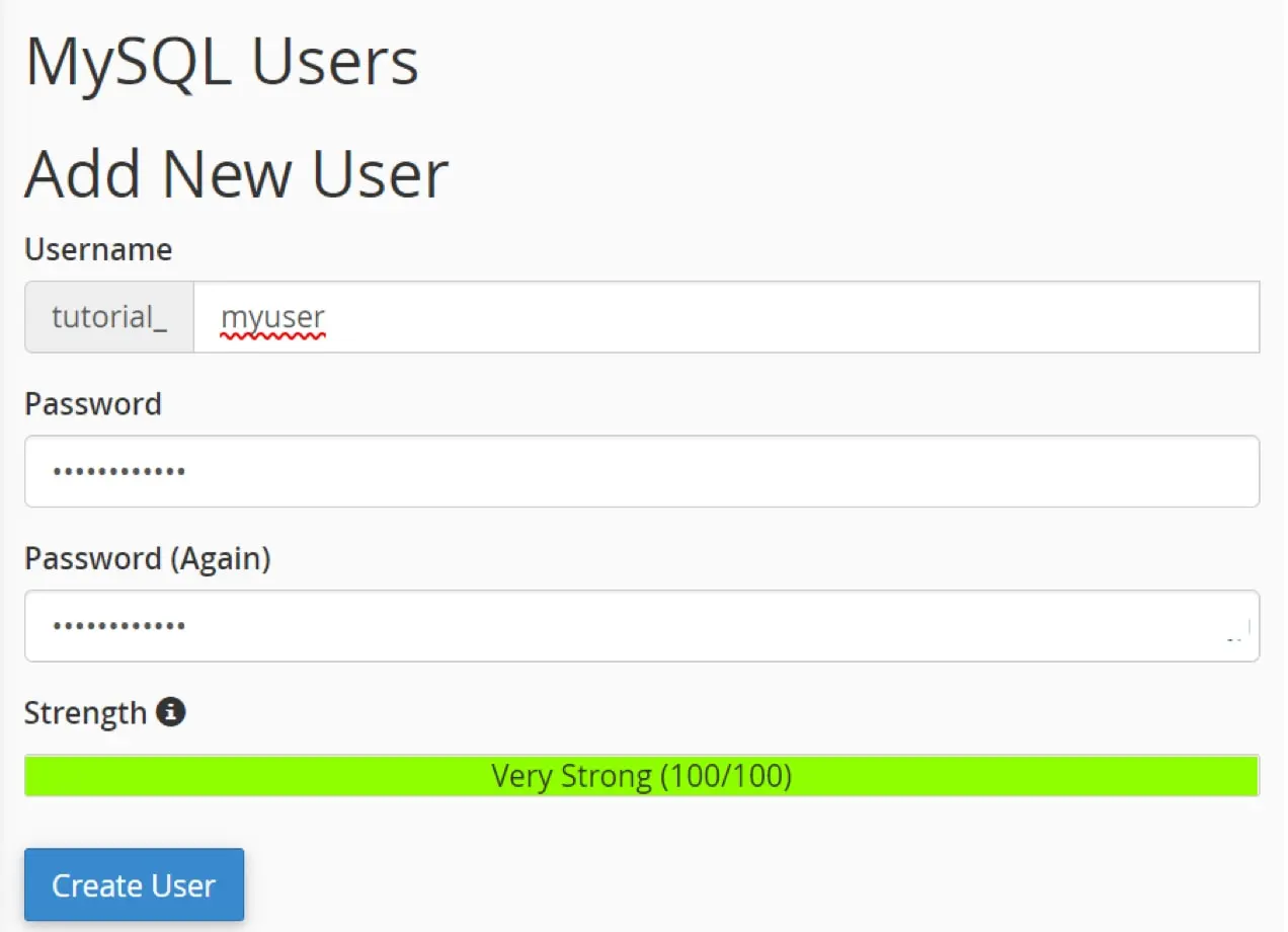 creando un nuevo usuario de base de datos