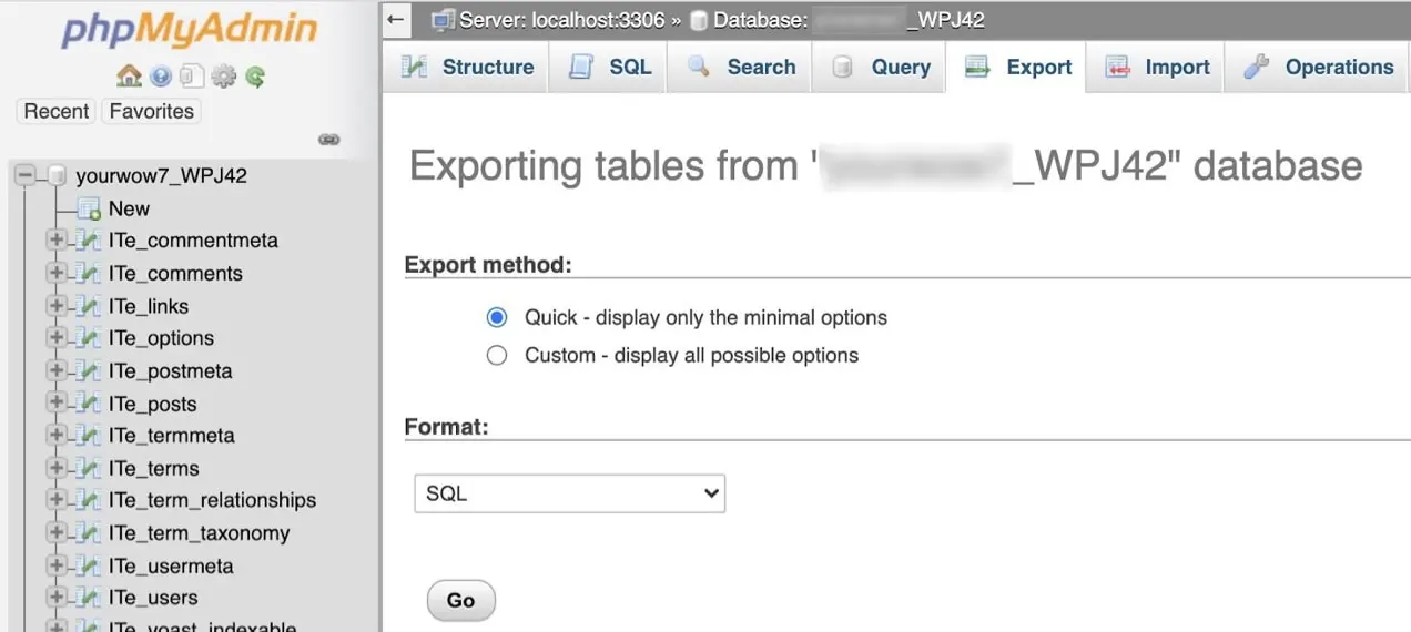 exportation de tables de base de données