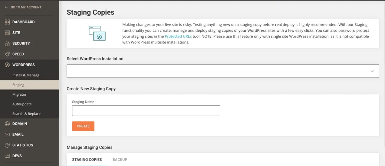 Erstellen einer Staging-Site bei einem Hosting-Provider