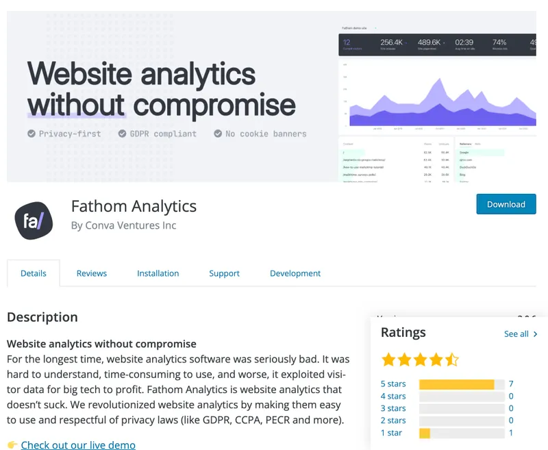 البرنامج المساعد Fathom Analytics