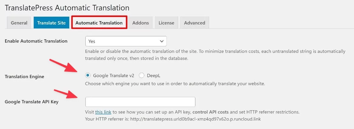 traducción automática para el widget de traducción del sitio web de TranslatePress