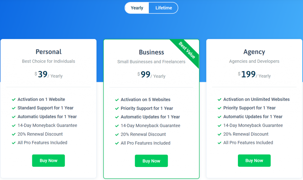 Pricing Real testimonials Pro