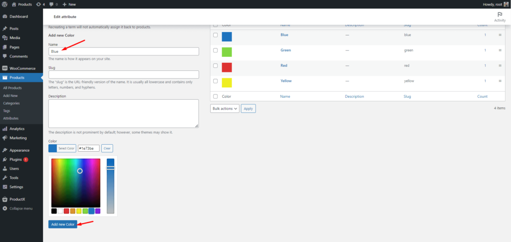 Assign Desired Colors as Attribute Value