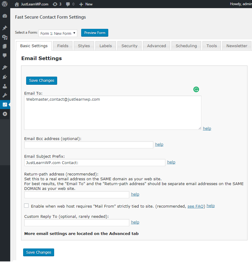 Hızlı Güvenli İletişim Formu temel e-posta ayarları