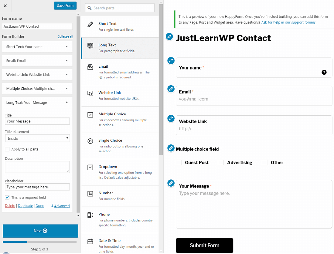 happyforms création d'un nouveau formulaire