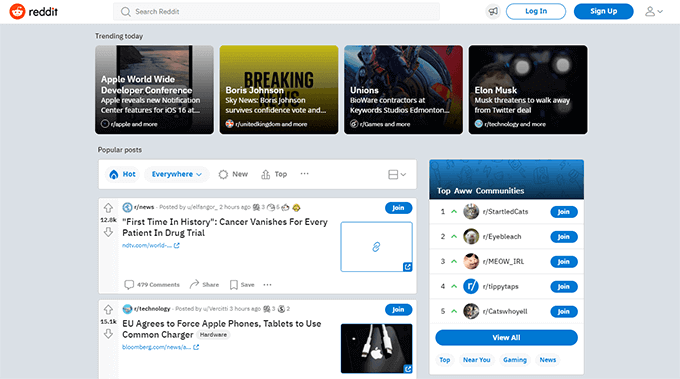 Reddit front page