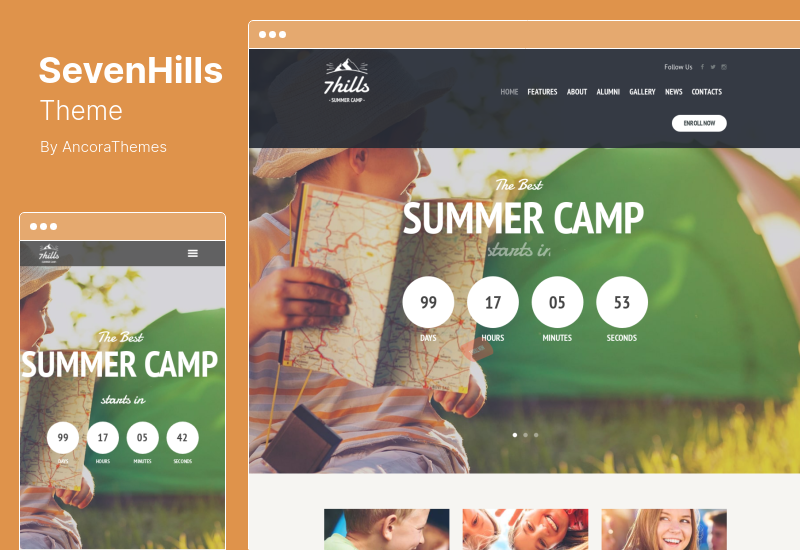 Tema SevenHills - Tema WordPress para Caminhadas no acampamento de verão para crianças