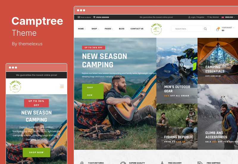 Tema Camptree - Equipamento de acampamento ao ar livre WooCommerce Elementor Theme