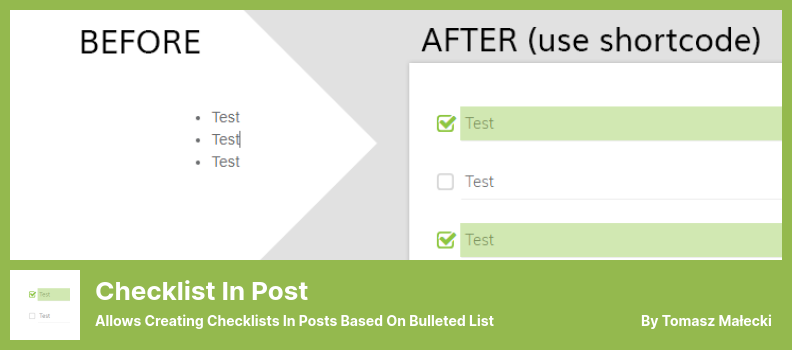 Плагин Checklist in Post — позволяет создавать контрольные списки в сообщениях на основе маркированного списка