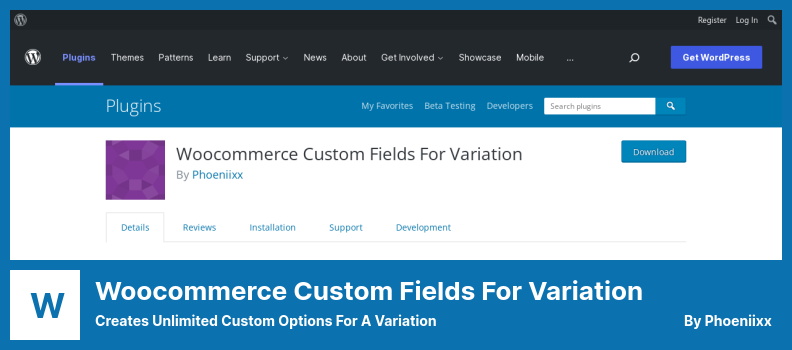 Woocommerce Custom Fields For Variation Plugin – Erstellt unbegrenzte benutzerdefinierte Optionen für eine Variation