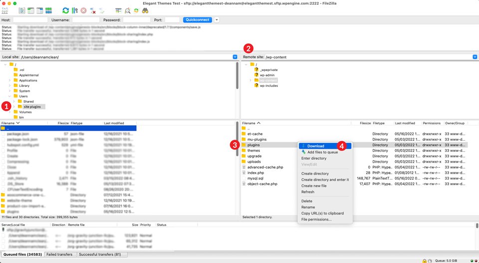 Scarica la cartella dei plugin tramite FTP