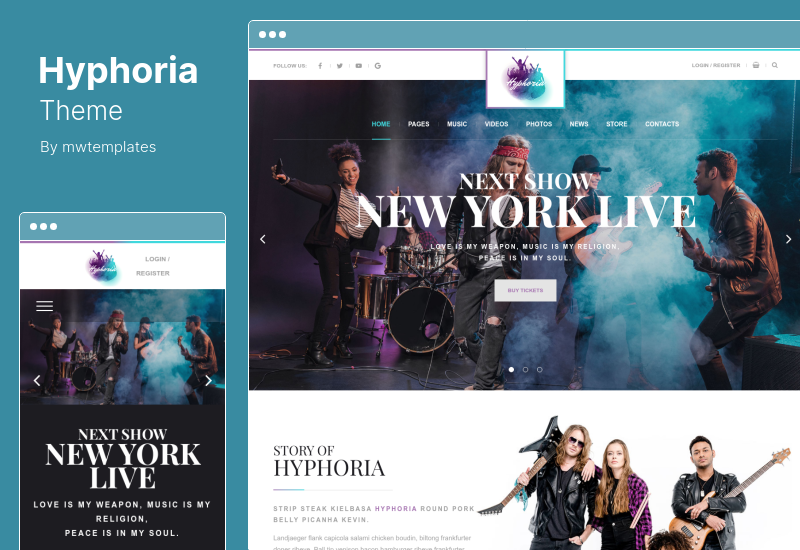 Hyphoria Theme - Тема WordPress для рок-группы