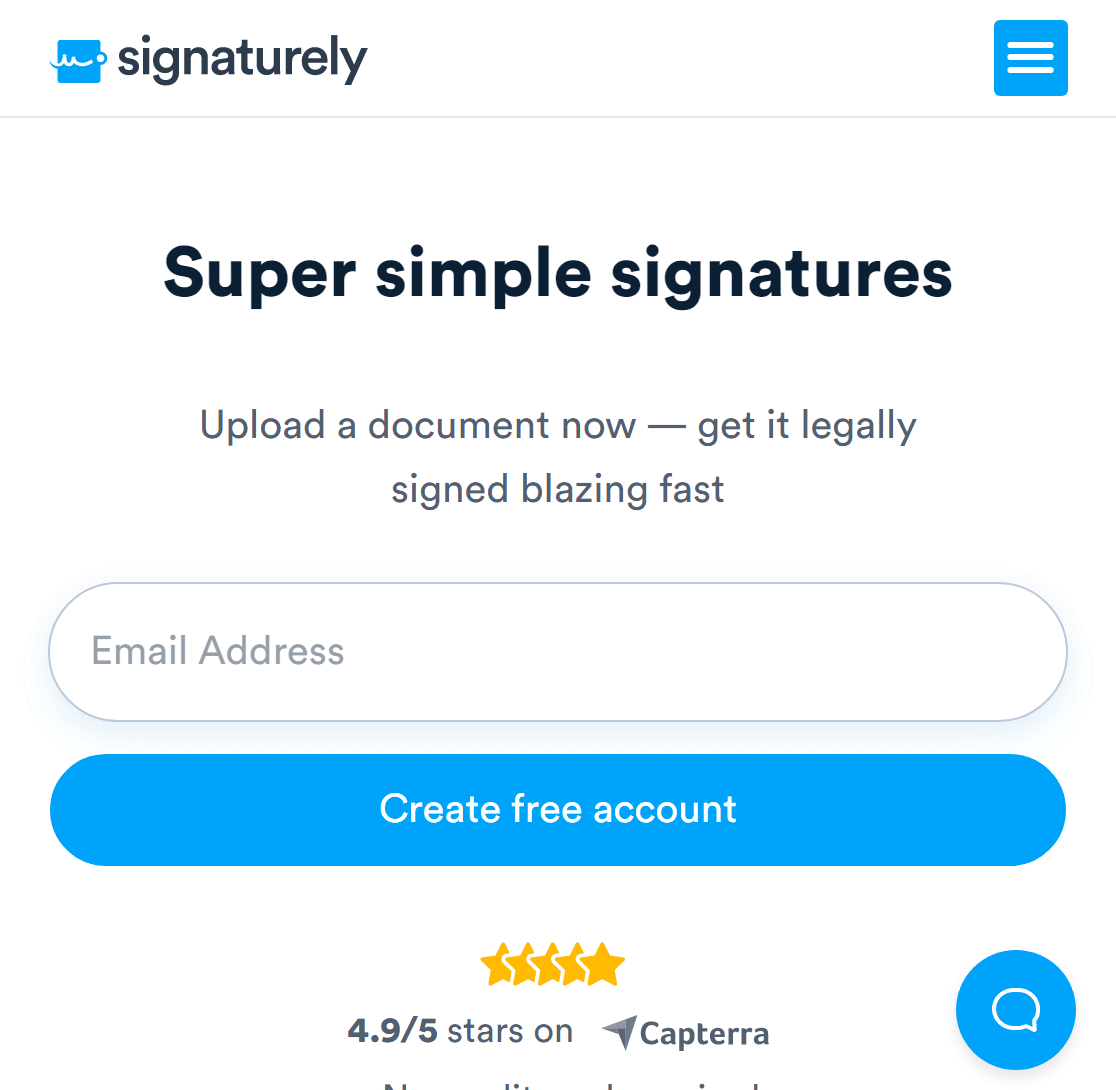 Screenshot of Signaturely homepage