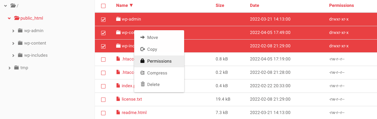 encontrar permisos de archivos en cpanel