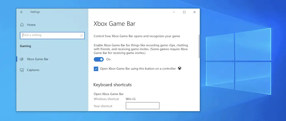 Mengalihkan Bilah Game Xbox di Pengaturan Windows.