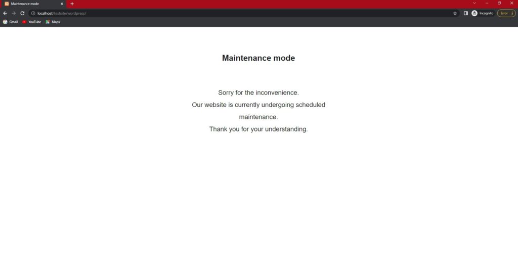 aperçu incognito activer le mode de maintenance dans wordpress