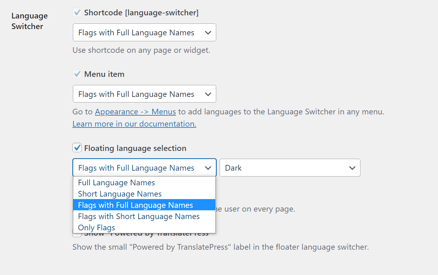 Configuración del selector de idioma