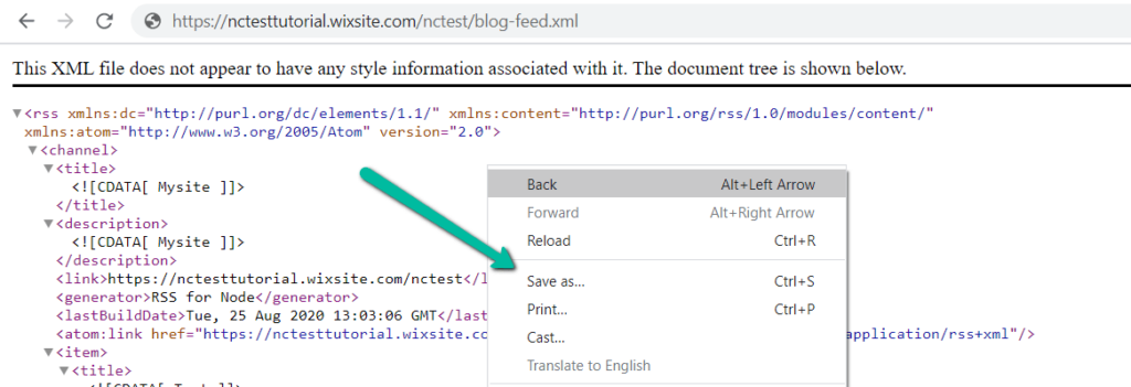 Visualização detalhada de um mapa do site XML