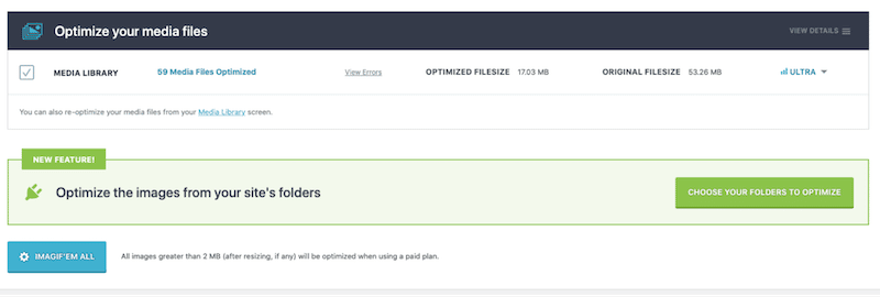 Fonctionnalité d'optimisation en masse - Source : tableau de bord Imagify WordPress