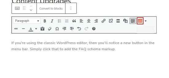 Кнопка «Часто задаваемые вопросы» в классическом редакторе WordPress