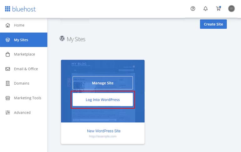 Войдите в WordPress с Bluehost