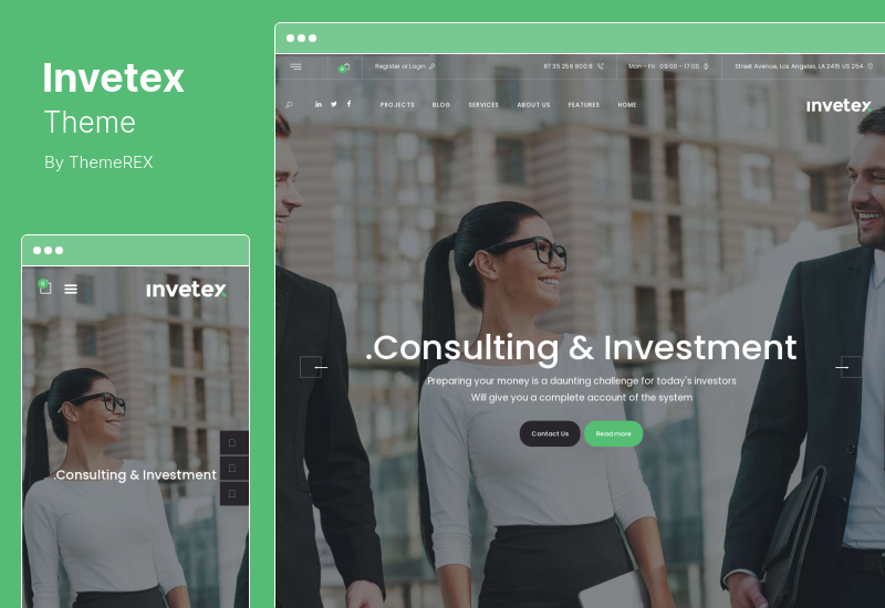 Tema Invetex - Tema WordPress de Consultoria de Negócios e Investimentos