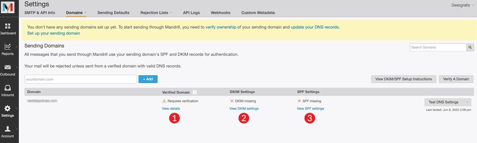 Verifica i record DNS di Mandrill