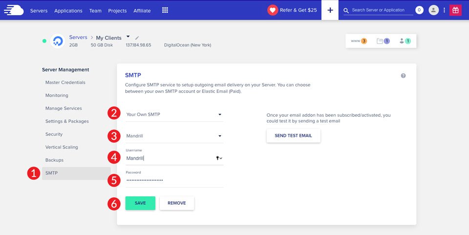 Configura campagne di email marketing Mandrill Cloudways