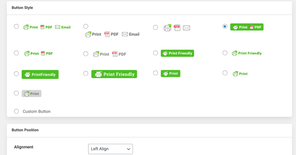 Le opzioni del pulsante del plug-in PDF, Stampa, E-mail.