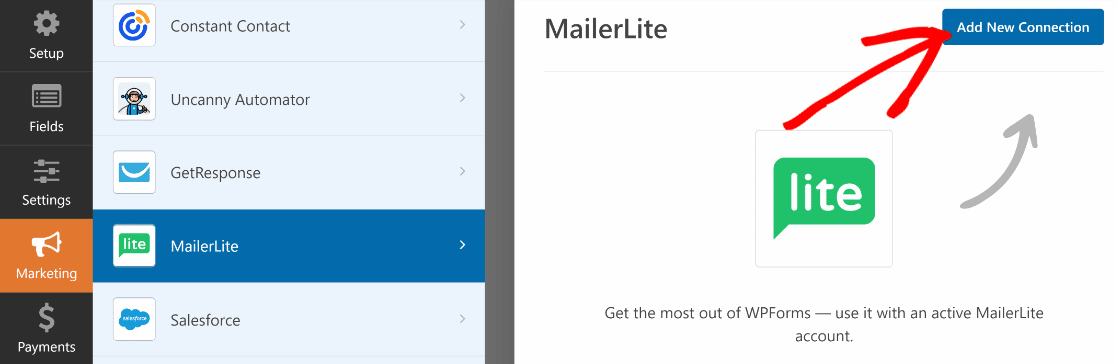 添加 mailerlite 連接