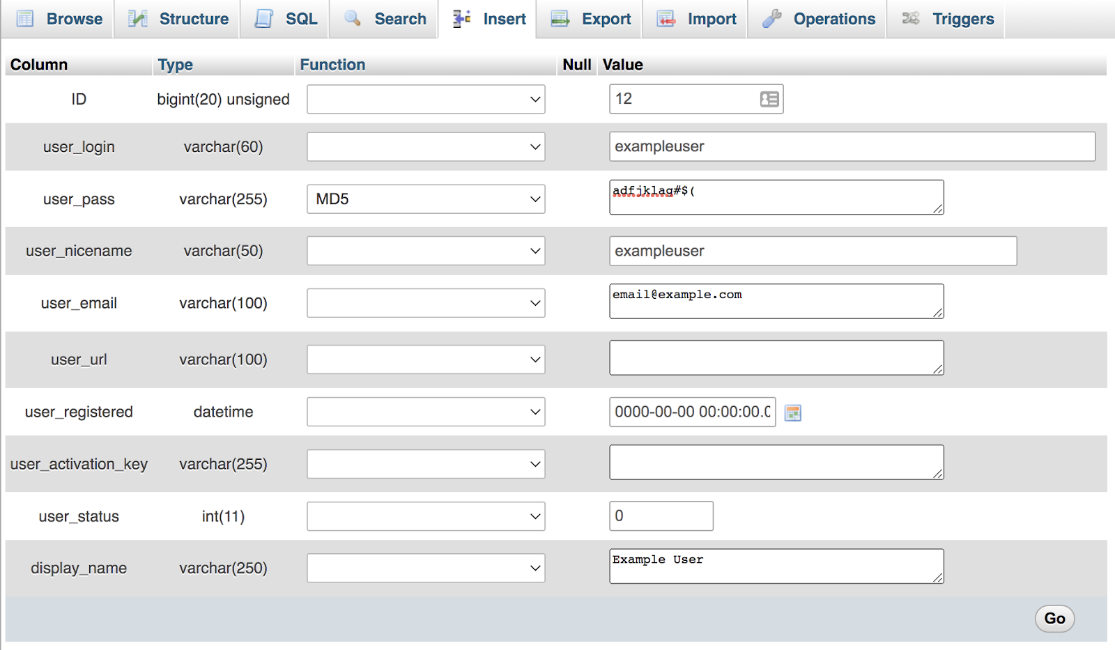 crearea unui utilizator nou în phpmyadmin