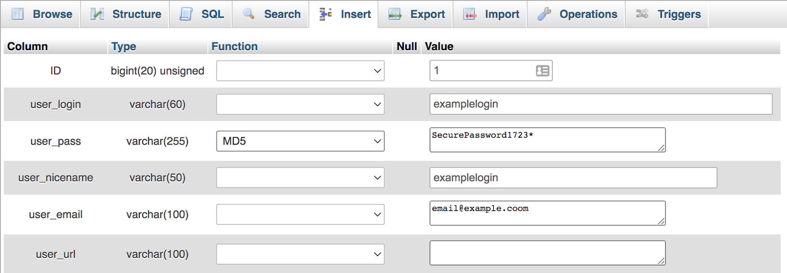 schimbarea parolei unui utilizator în PHPMyAdmin