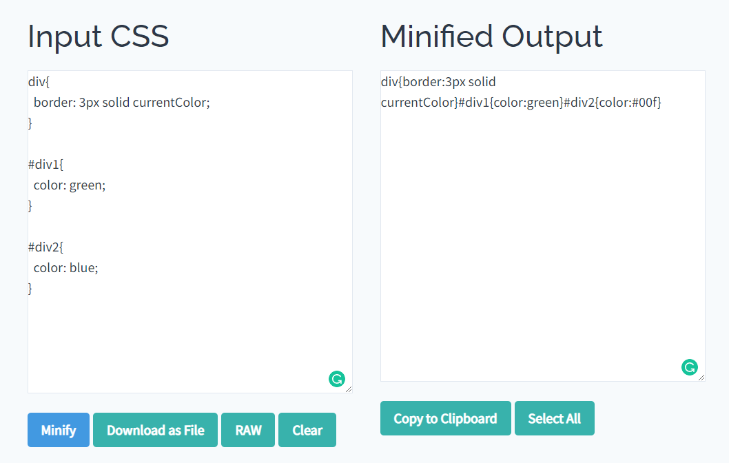 原始 CSS 和 Toptal 的 CSS 缩小器中显示的缩小版本