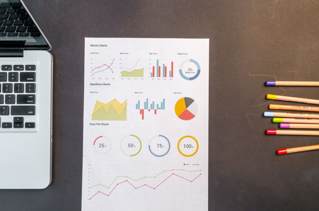 piechart-grafik-bargraf-grafik-garis-pada-lembar-putih