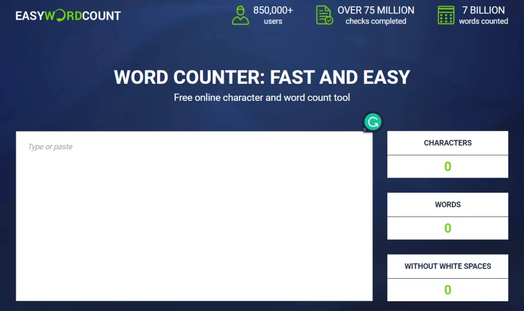 Easy Word Count pagina web site-ul contor de cuvinte