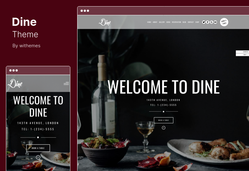 Dine Theme - Tema de WordPress para restaurante Elementor