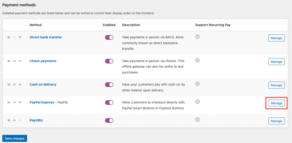 Activation de la passerelle de paiement PayPal Express sur WooCommerce