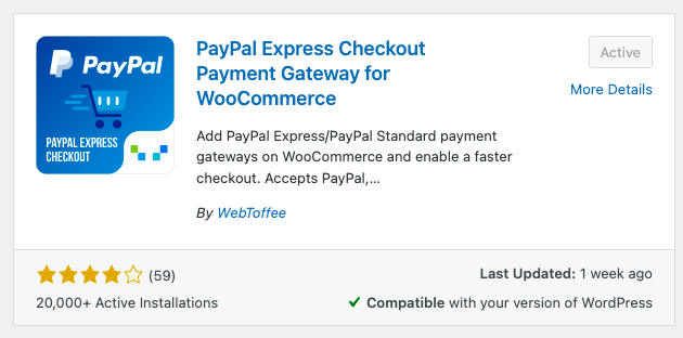 Passerelle de paiement PayPal Express Checkout pour le plug-in WooCommerce