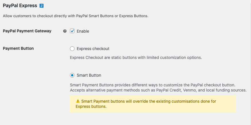 Activation du bouton intelligent PayPal