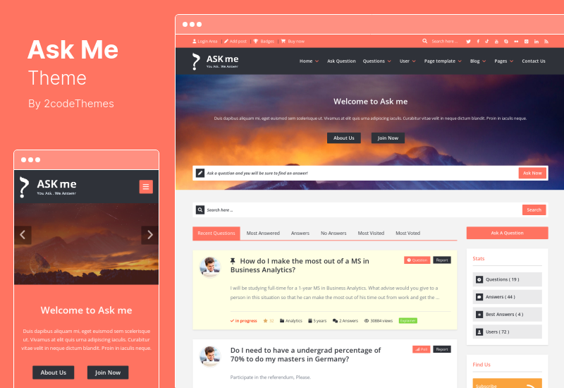 Tema Întrebați-mă - Tema WordPress pentru întrebări și răspunsuri receptive