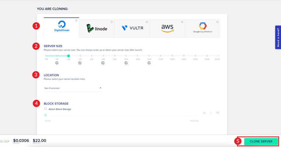 Opzioni di clonazione del server Cloudways