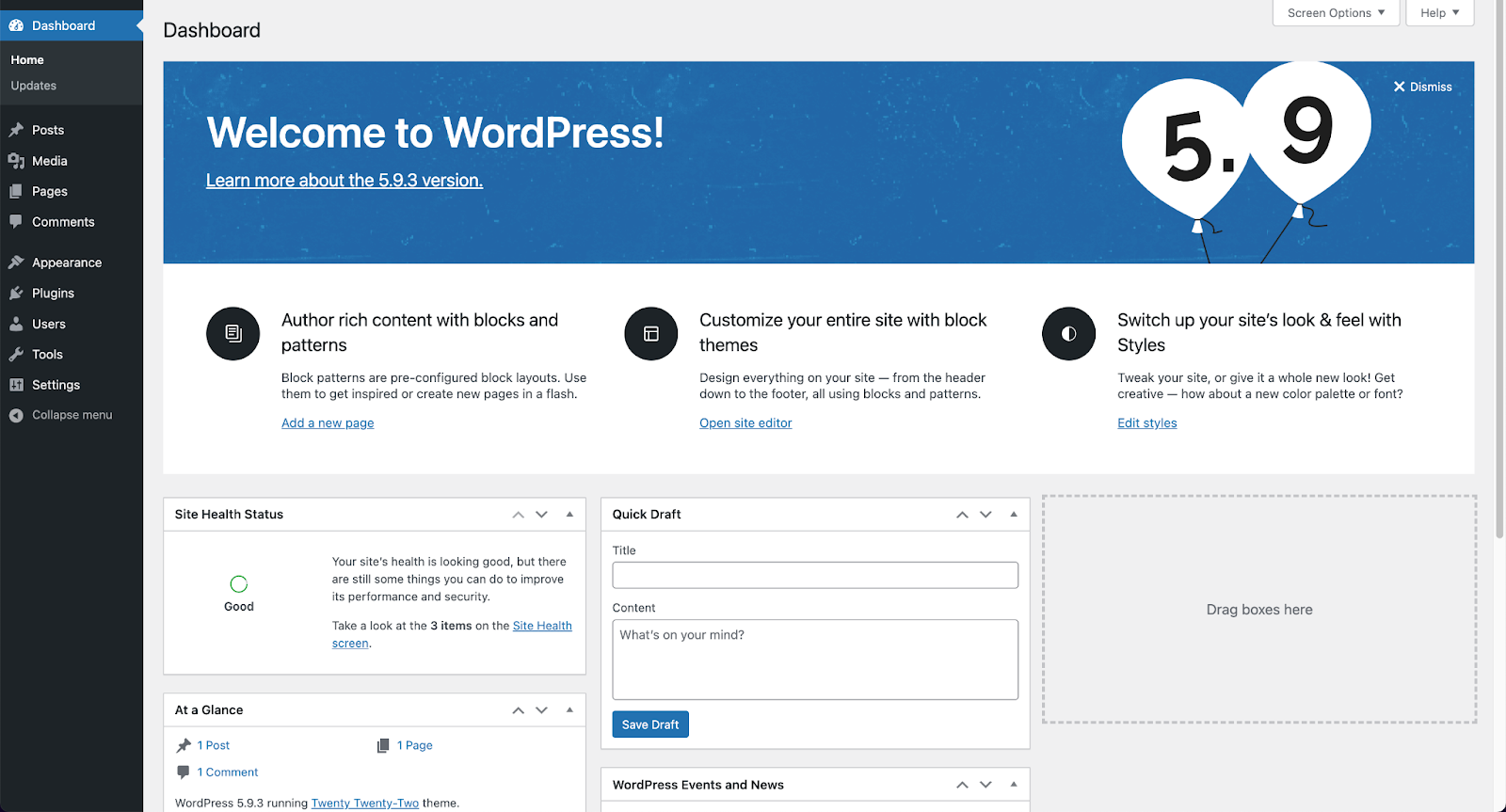 El tablero de WordPress