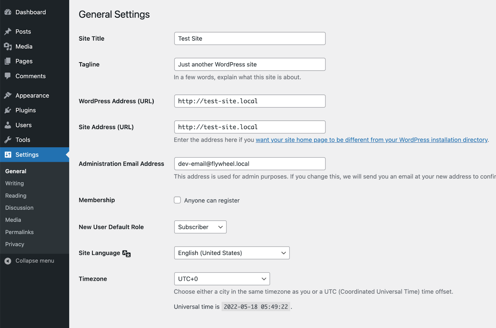 La configuración general de WordPress