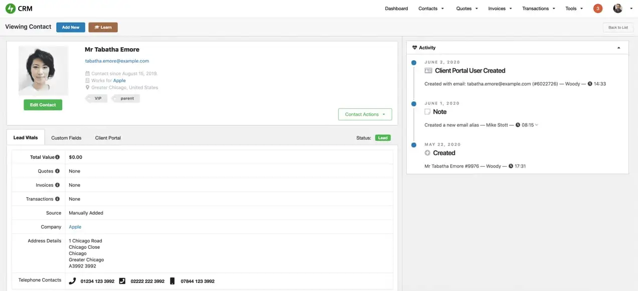 profilo del cliente in Jetpack CRM