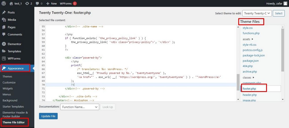 mengedit file footer