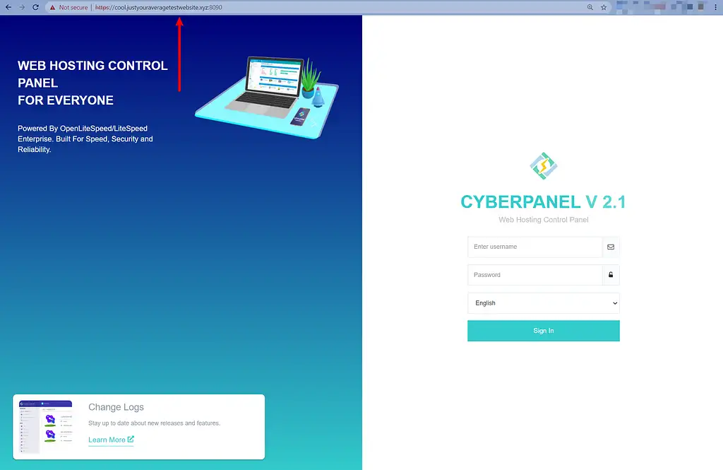 CyberPanelのログイン画面