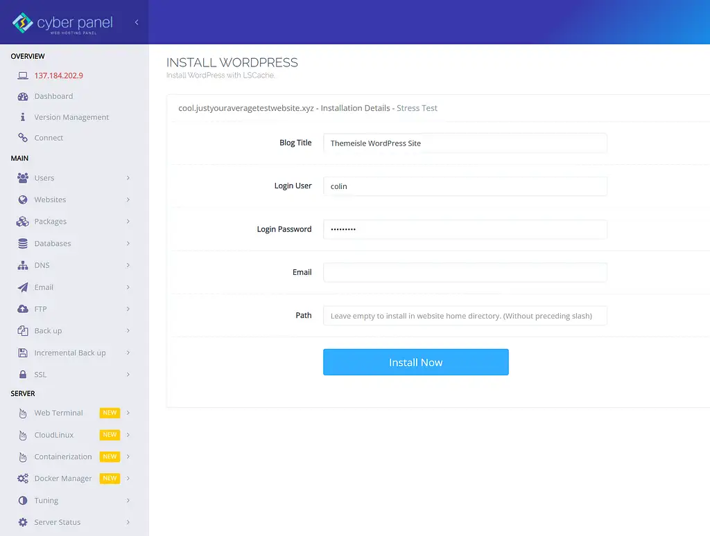 CyberPanelを使用したWordPressのインストール