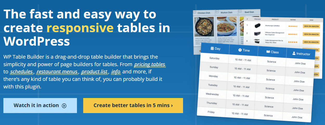 Plugin WP Table Builder per Elementor