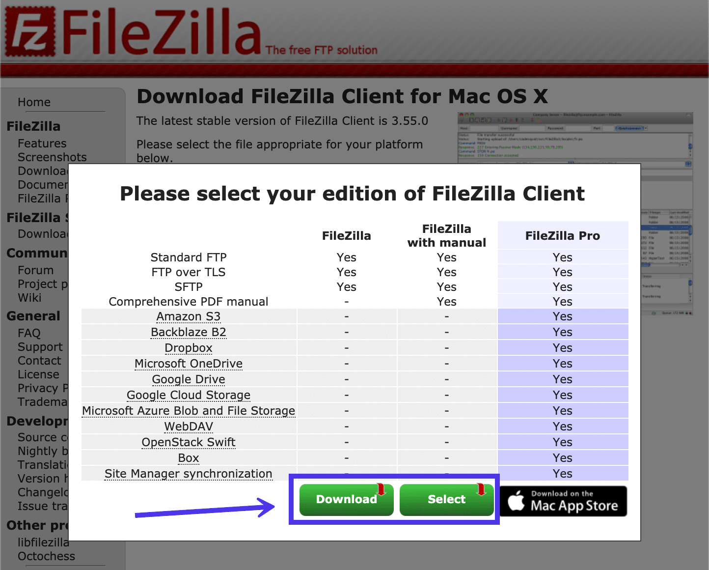 Elija descargar FileZilla solo o con un manual.