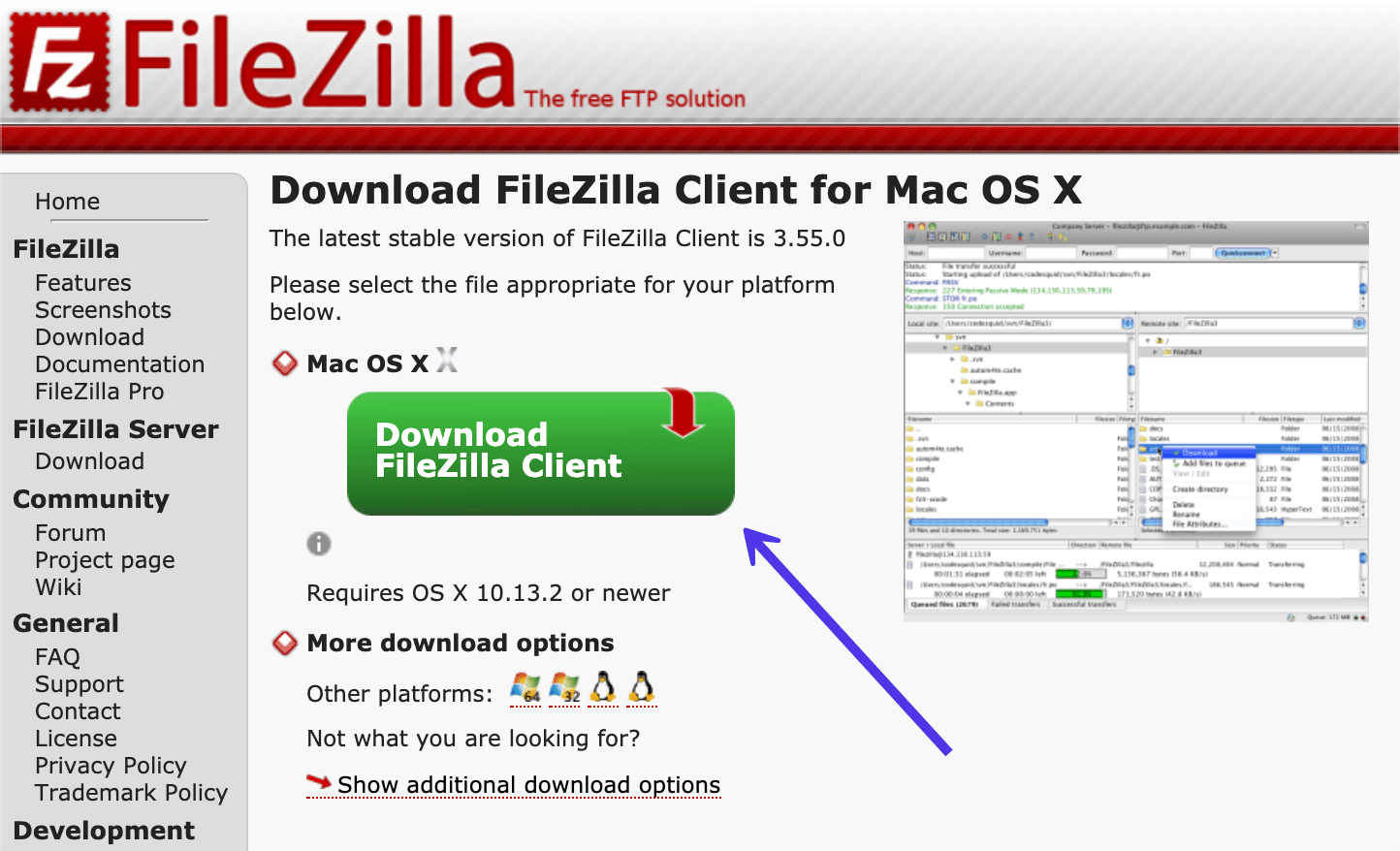 botón descargar filezilla
